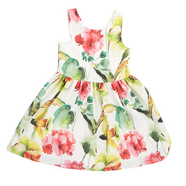 Younger Girls Cream Floral Dress
